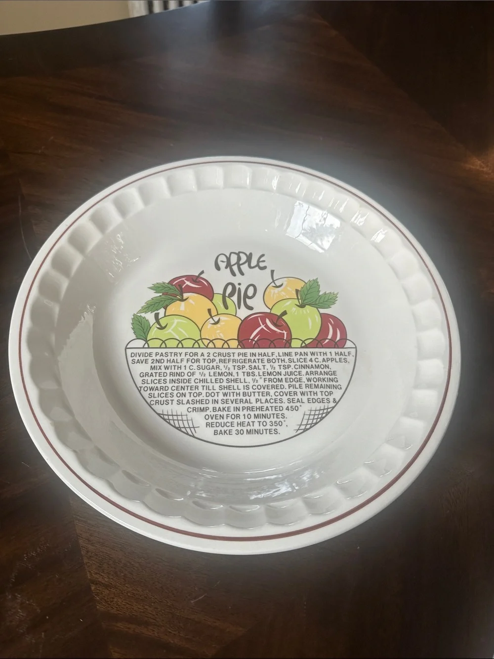 Vintage Apple Pie Ceramic pie Plate with Recipe